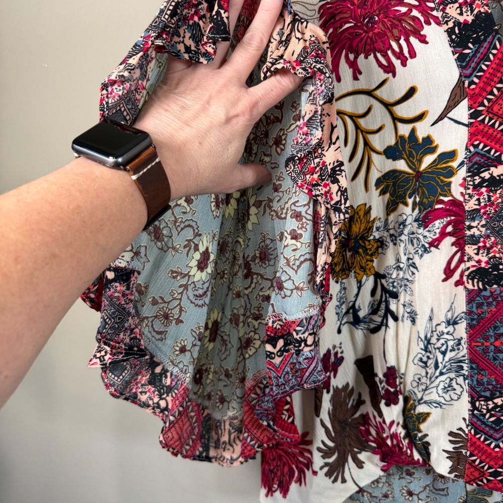 Umgee Boho Mixed Pattern Crossover V-Neck Ruffled… - image 3